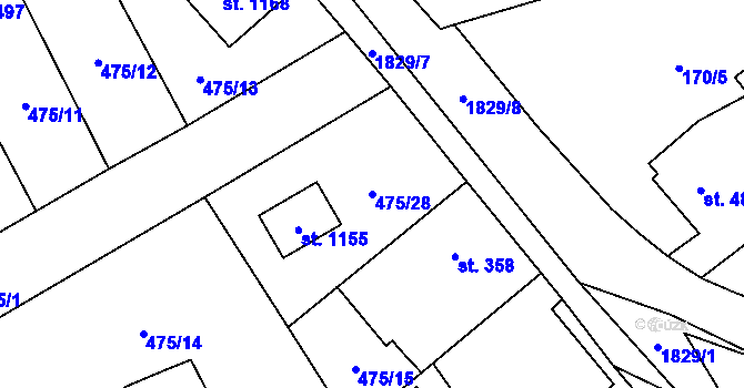 Parcela st. 475/28 v KÚ Mirošov, Katastrální mapa