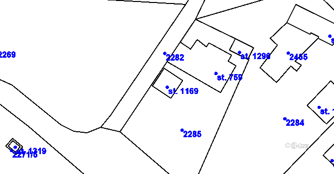 Parcela st. 1169 v KÚ Mirošov, Katastrální mapa