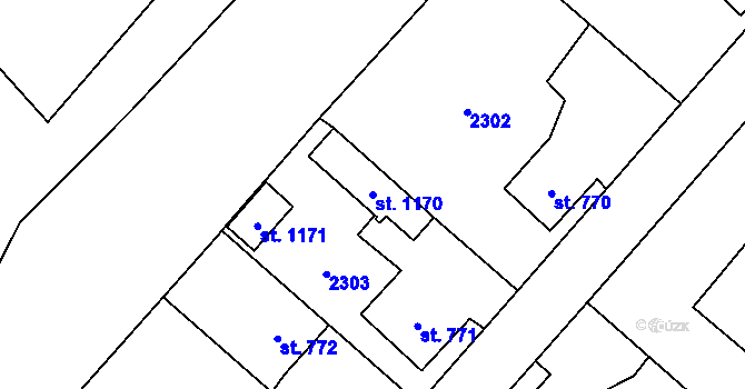 Parcela st. 1170 v KÚ Mirošov, Katastrální mapa