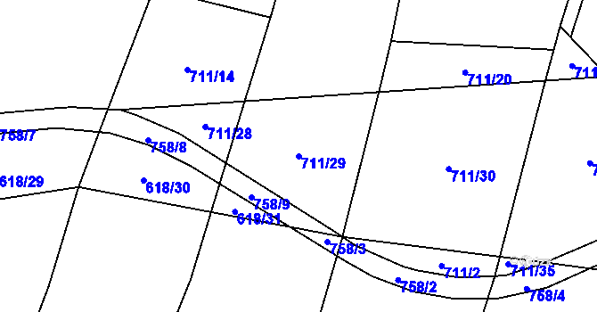 Parcela st. 711/29 v KÚ Mirošov, Katastrální mapa