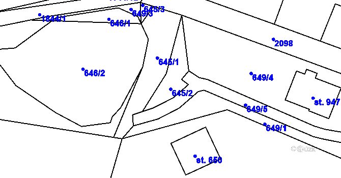 Parcela st. 645/2 v KÚ Mirošov, Katastrální mapa