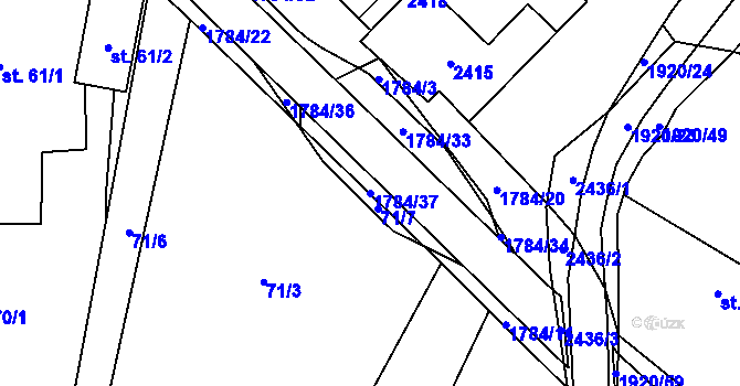 Parcela st. 1784/37 v KÚ Mirošov, Katastrální mapa