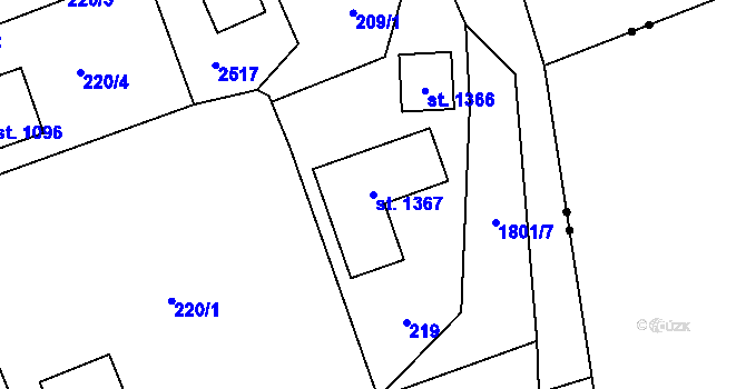 Parcela st. 1367 v KÚ Mirošov, Katastrální mapa