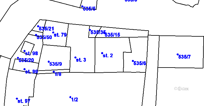 Parcela st. 2 v KÚ Mirošov u Jihlavy, Katastrální mapa