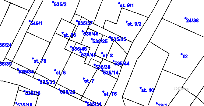 Parcela st. 8 v KÚ Mirošov u Jihlavy, Katastrální mapa