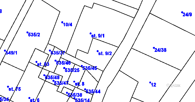 Parcela st. 9/2 v KÚ Mirošov u Jihlavy, Katastrální mapa