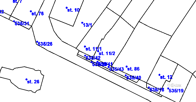 Parcela st. 11/2 v KÚ Mirošov u Jihlavy, Katastrální mapa