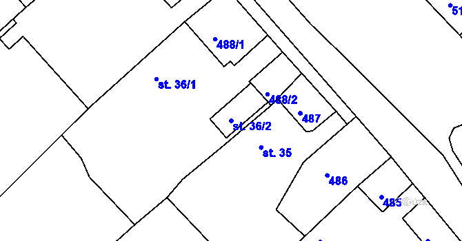 Parcela st. 36/2 v KÚ Mirošov u Jihlavy, Katastrální mapa