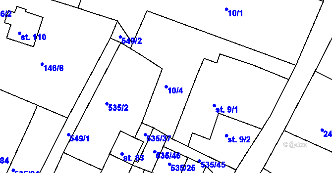 Parcela st. 10/4 v KÚ Mirošov u Jihlavy, Katastrální mapa