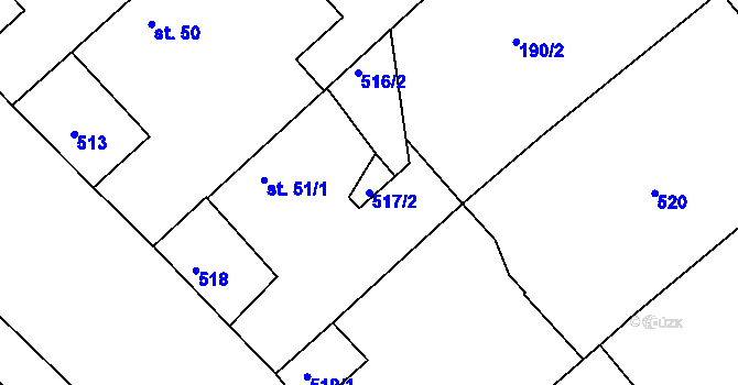 Parcela st. 517/2 v KÚ Mirošov u Jihlavy, Katastrální mapa