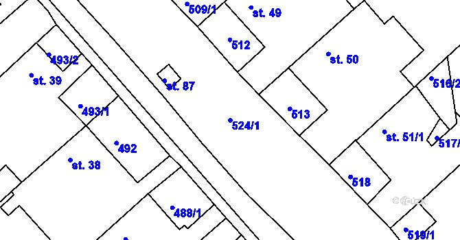 Parcela st. 524/1 v KÚ Mirošov u Jihlavy, Katastrální mapa