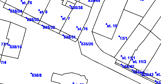 Parcela st. 535/26 v KÚ Mirošov u Jihlavy, Katastrální mapa