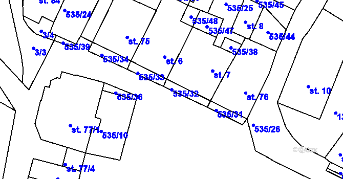 Parcela st. 535/32 v KÚ Mirošov u Jihlavy, Katastrální mapa