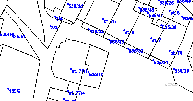 Parcela st. 535/36 v KÚ Mirošov u Jihlavy, Katastrální mapa