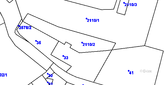 Parcela st. 2110/2 v KÚ Mirošov u Bobrové, Katastrální mapa