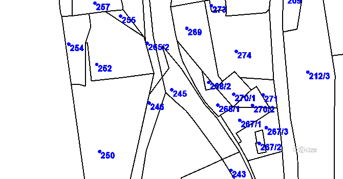 Parcela st. 245 v KÚ Mirošov u Bobrové, Katastrální mapa