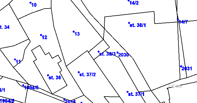 Parcela st. 38/3 v KÚ Mirošovice u Říčan, Katastrální mapa