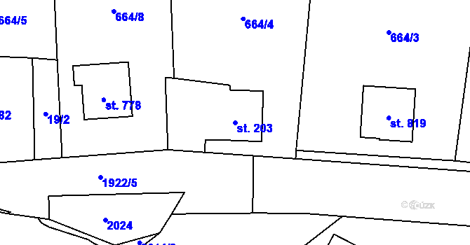 Parcela st. 203 v KÚ Mirošovice u Říčan, Katastrální mapa