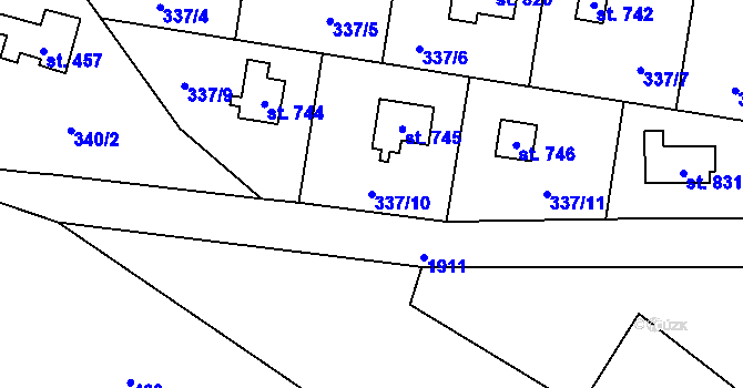 Parcela st. 337/10 v KÚ Mirošovice u Říčan, Katastrální mapa