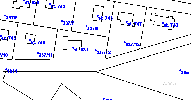 Parcela st. 337/12 v KÚ Mirošovice u Říčan, Katastrální mapa