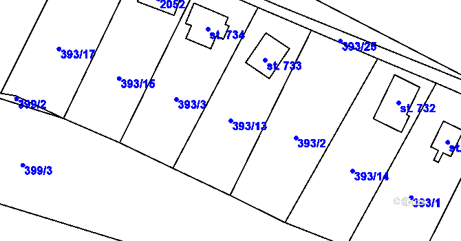 Parcela st. 393/13 v KÚ Mirošovice u Říčan, Katastrální mapa