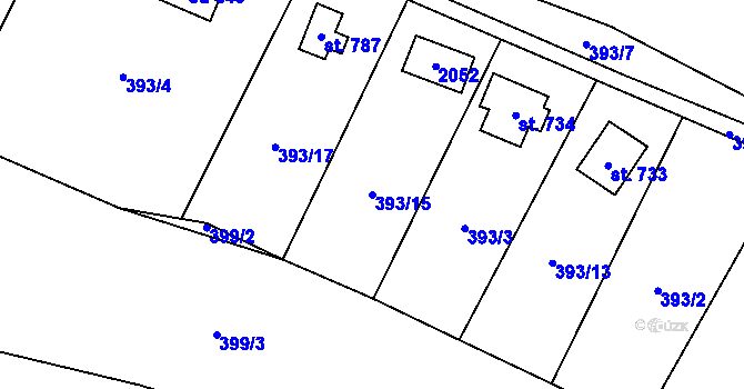 Parcela st. 393/15 v KÚ Mirošovice u Říčan, Katastrální mapa