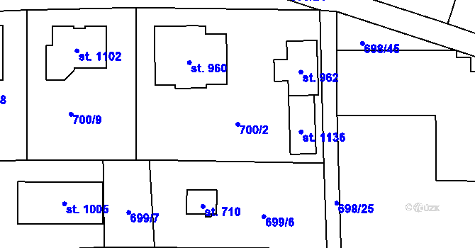 Parcela st. 700/2 v KÚ Mirošovice u Říčan, Katastrální mapa