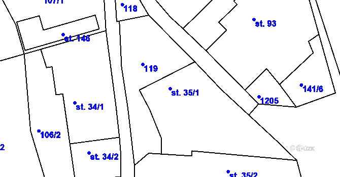 Parcela st. 35/1 v KÚ Boudy, Katastrální mapa