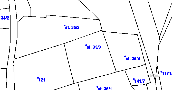 Parcela st. 35/3 v KÚ Boudy, Katastrální mapa
