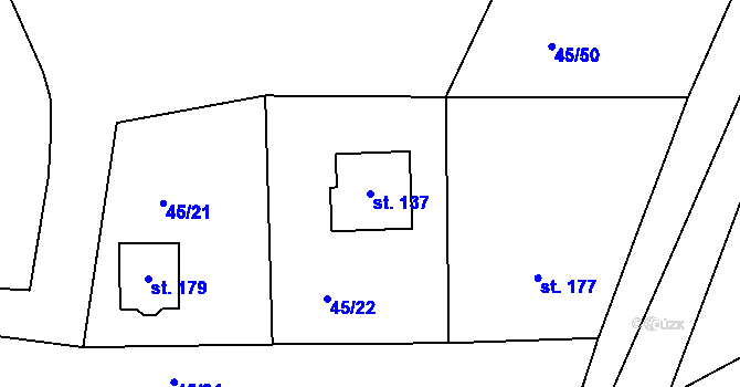 Parcela st. 137 v KÚ Boudy, Katastrální mapa