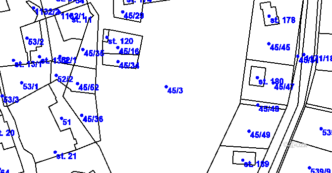 Parcela st. 45/3 v KÚ Boudy, Katastrální mapa