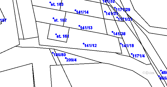 Parcela st. 141/12 v KÚ Boudy, Katastrální mapa