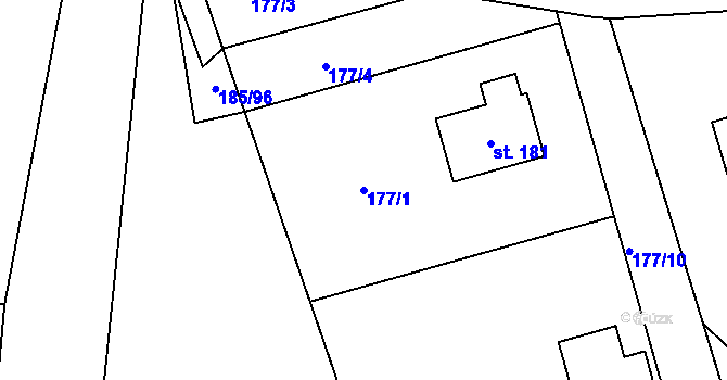 Parcela st. 177/1 v KÚ Boudy, Katastrální mapa