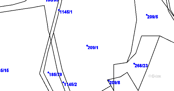 Parcela st. 209/1 v KÚ Boudy, Katastrální mapa