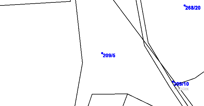 Parcela st. 209/5 v KÚ Boudy, Katastrální mapa
