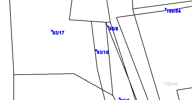 Parcela st. 93/18 v KÚ Boudy, Katastrální mapa