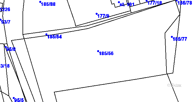 Parcela st. 185/56 v KÚ Boudy, Katastrální mapa