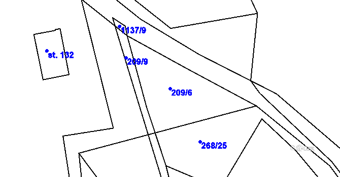Parcela st. 209/6 v KÚ Boudy, Katastrální mapa