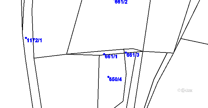 Parcela st. 661/1 v KÚ Boudy, Katastrální mapa