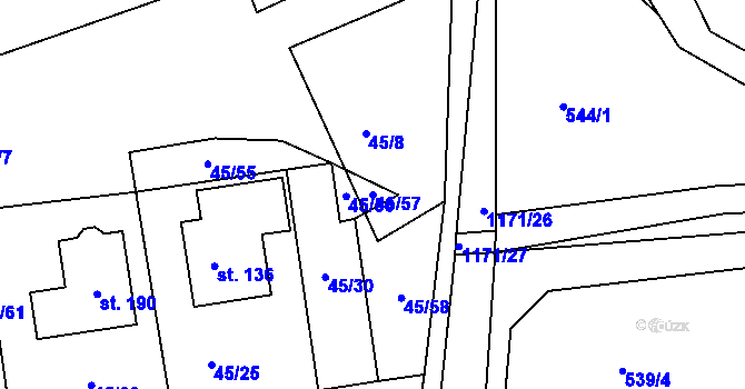 Parcela st. 45/57 v KÚ Boudy, Katastrální mapa
