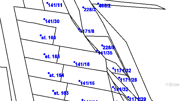 Parcela st. 141/35 v KÚ Boudy, Katastrální mapa