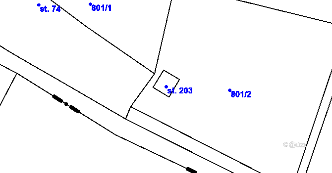 Parcela st. 203 v KÚ Boudy, Katastrální mapa