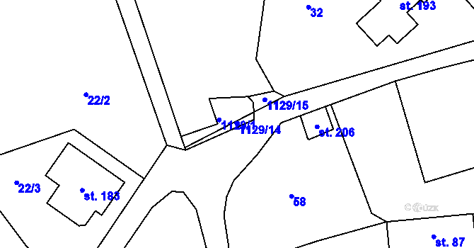 Parcela st. 1129/14 v KÚ Boudy, Katastrální mapa