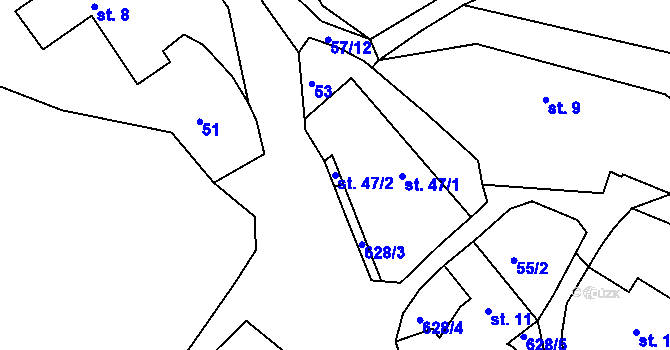 Parcela st. 47/2 v KÚ Lučkovice, Katastrální mapa