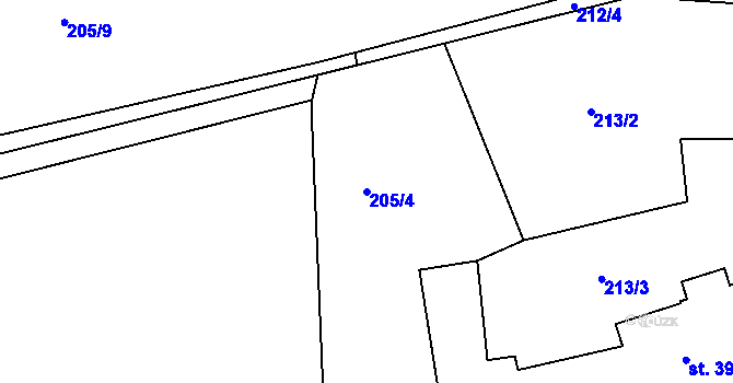 Parcela st. 205/4 v KÚ Lučkovice, Katastrální mapa