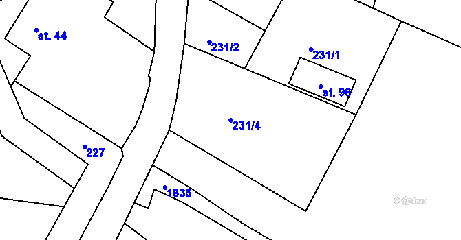 Parcela st. 231/4 v KÚ Lučkovice, Katastrální mapa