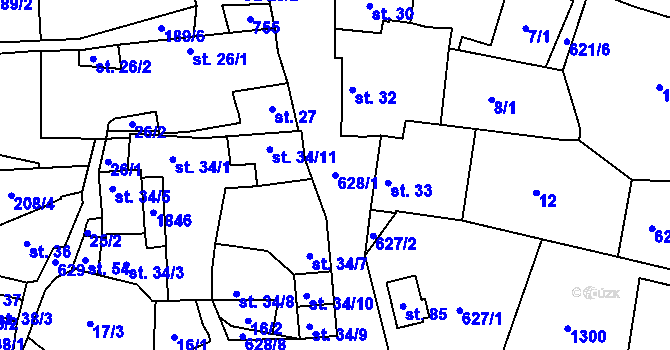 Parcela st. 628/1 v KÚ Lučkovice, Katastrální mapa