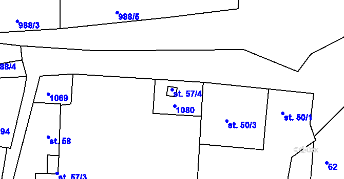 Parcela st. 57/4 v KÚ Mirotice, Katastrální mapa