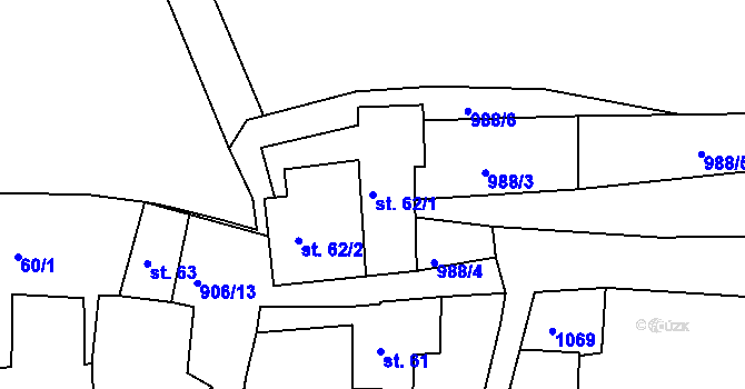 Parcela st. 62/1 v KÚ Mirotice, Katastrální mapa