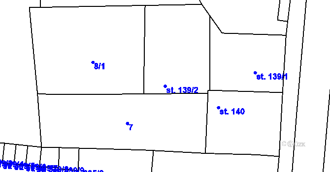 Parcela st. 139/2 v KÚ Mirotice, Katastrální mapa